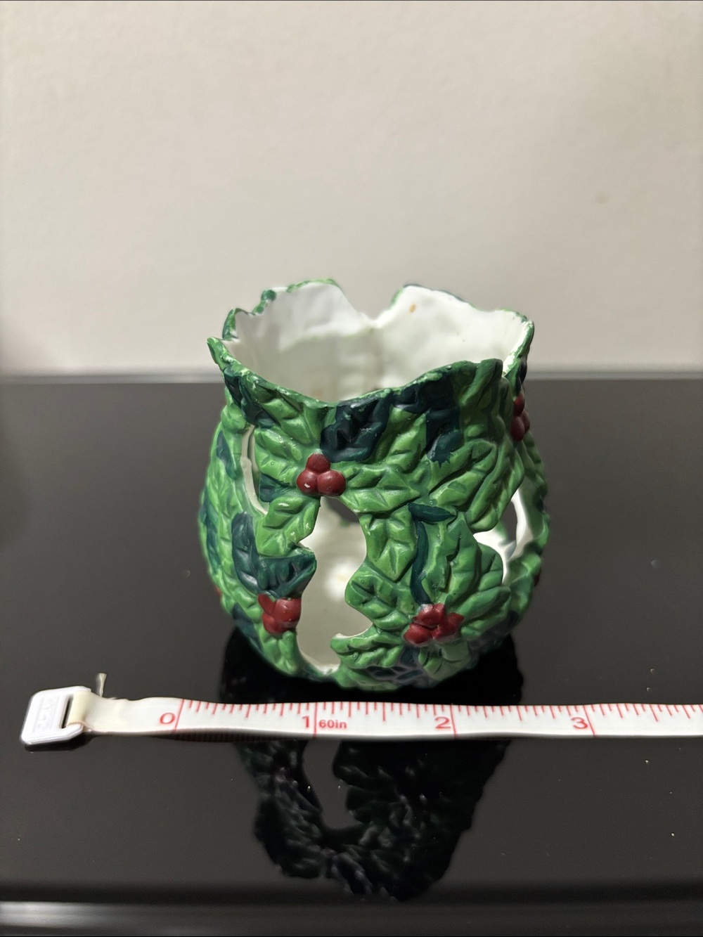 Holiday Holly Ceramic Votive Candle Holder - Green - Picture 3 of 4